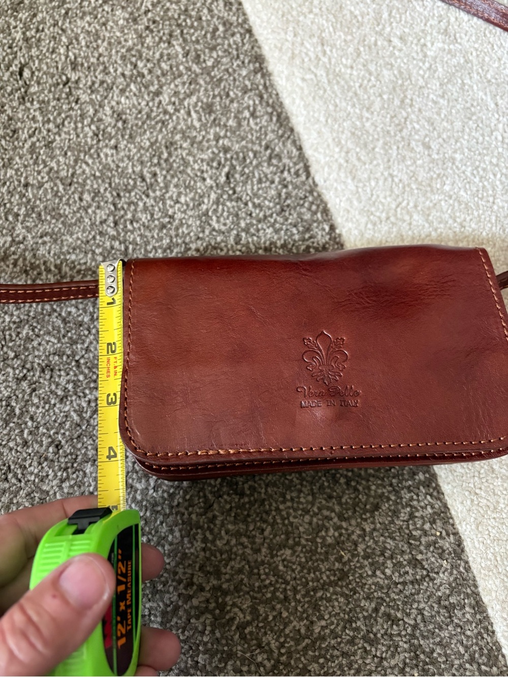 Vera Pelle Brown Italian Leather Crossbody Bag Vintage Y2K Italy Preppy - Picture 11 of 12